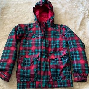 Burton ski jacket - pink and teal plaid